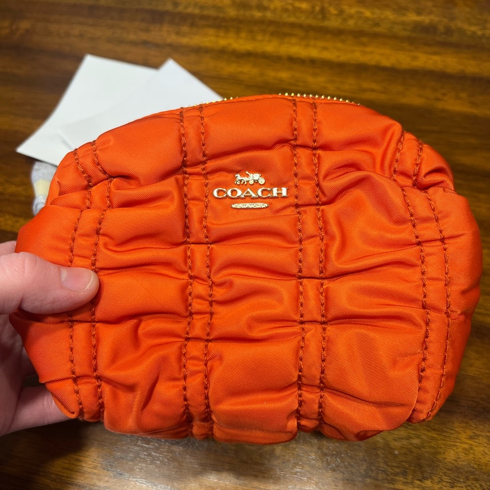 Coach Orange Quilted Cosmetic Pouch
